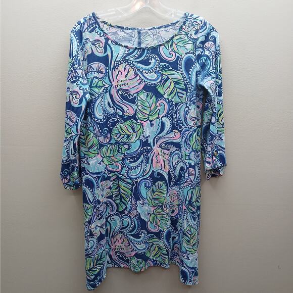 Lilly Pulitzer Edna Shift Swing Dress in Hanging with Fronds Print Blue Small - Picture 1 of 8